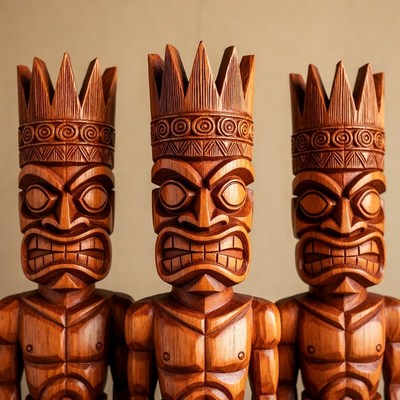 Three Wooden Tiki Statues