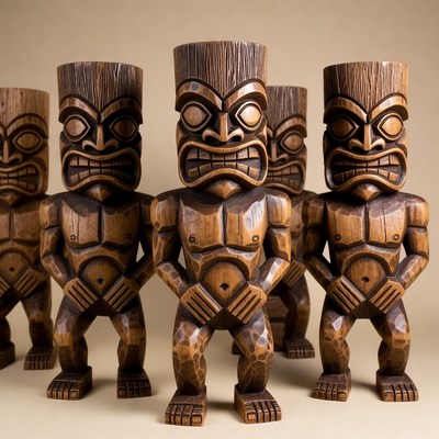 Group of Wooden Tiki Statues