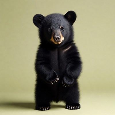 Cute black bear cub standing