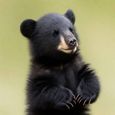 Cute black bear cub standing