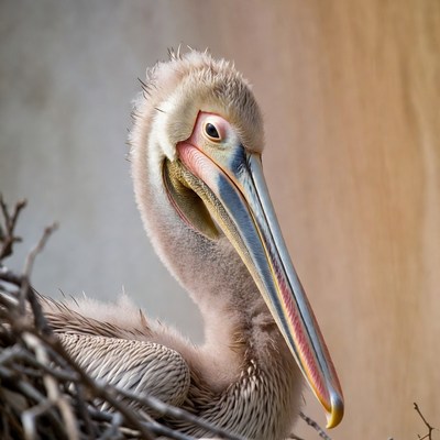 Baby pelican in nest