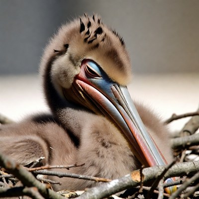 Baby pelican chick in nest