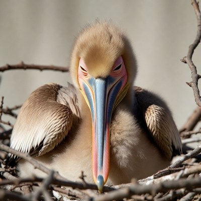Baby pelican in nest