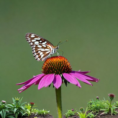 White Admiral Butterfly on Echinacea Flower