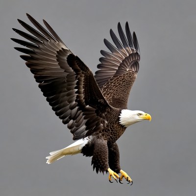 Bald eagle flying with wings spread