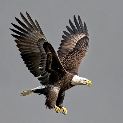 Bald eagle flying with wings spread