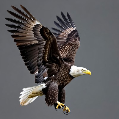 Bald eagle flying with wings spread