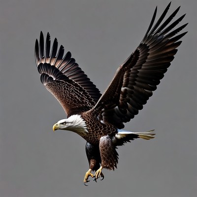 Bald eagle flying with wings spread