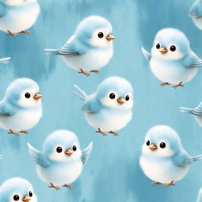 Cute blue baby birds pattern
