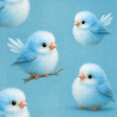 Cute fluffy blue birds illustration