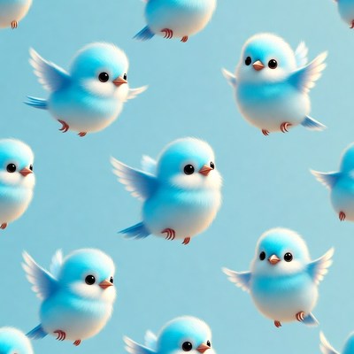 Fluffy Blue Birds Flying Pattern
