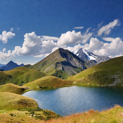 Alpine Lake Amid Snowy Mountains