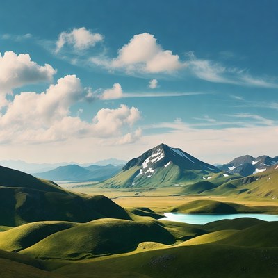 Snow-capped Mountains and Turquoise Lake