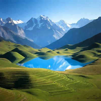 Turquoise Lake in Snowy Mountains