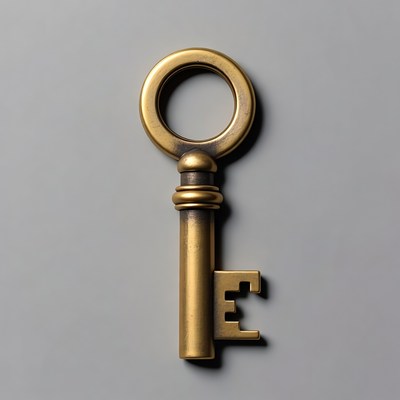 Vintage Brass Key on Gray Background
