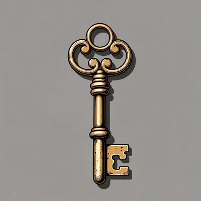 Vintage gold key with letter C