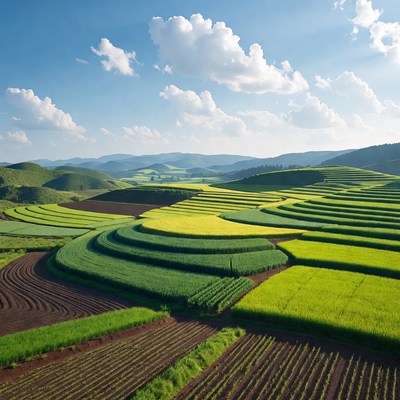 Terraced Rice Fields in Mountains