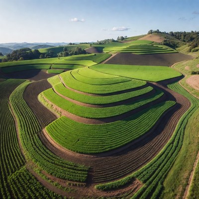 Terraced Green Rice Fields Landscape