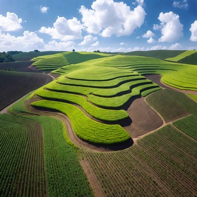 Terraced Green Rice Fields Landscape