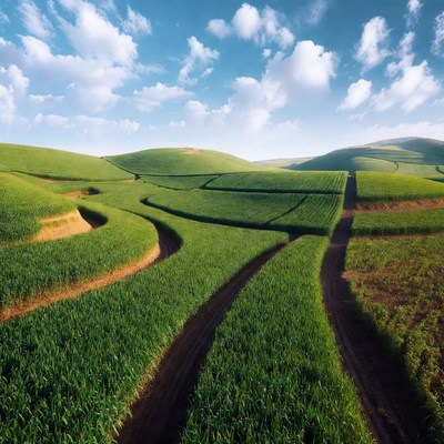 Green Rolling Hills with Dirt Paths