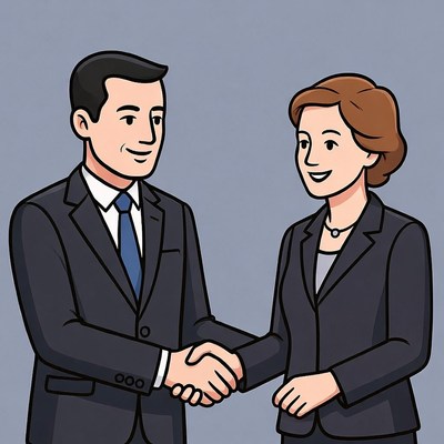 Businessman and businesswoman shaking hands