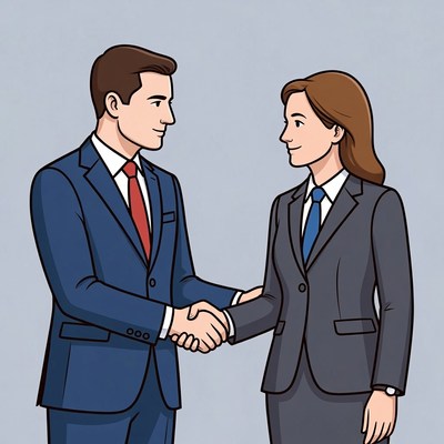 Businessman and businesswoman shaking hands