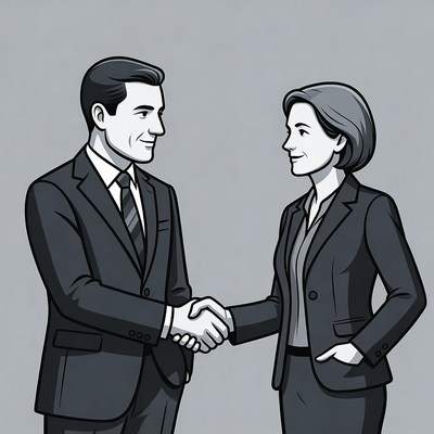 Businessman and businesswoman shaking hands