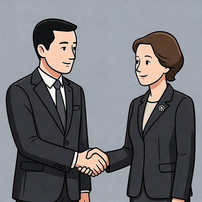 Businessman and businesswoman shaking hands