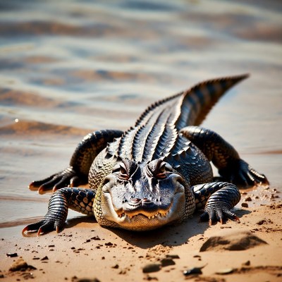 Alligator on riverbank