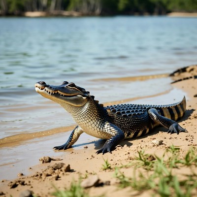 Alligator on riverbank