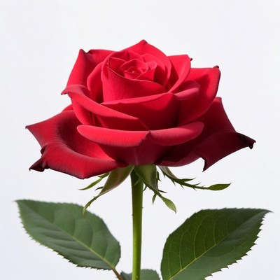 Red Rose with Green Leaves