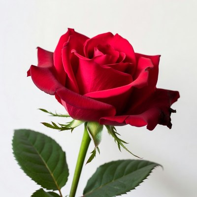 Red Rose with Green Stem