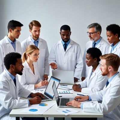 Diverse medical team discussing charts