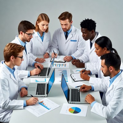 Diverse doctors analyzing charts meeting