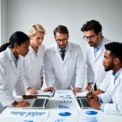 Diverse doctors reviewing charts meeting