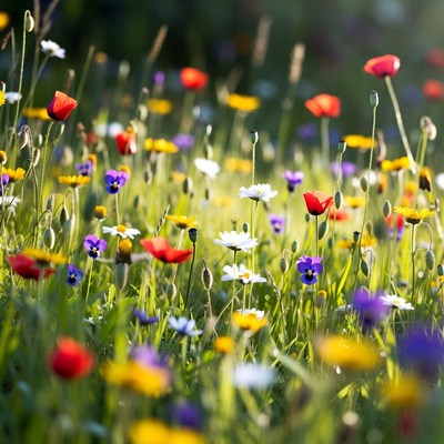 Colorful wildflowers in green meadow
