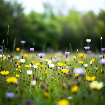Colorful Wildflowers in Green Meadow