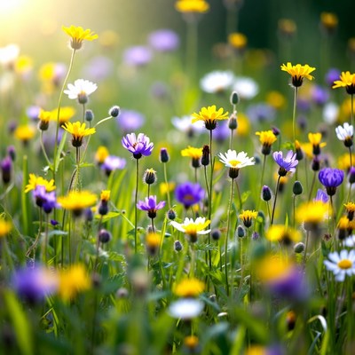 Colorful Wildflowers in Sunlit Meadow