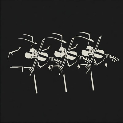 Three silhouetted violinists playing violins