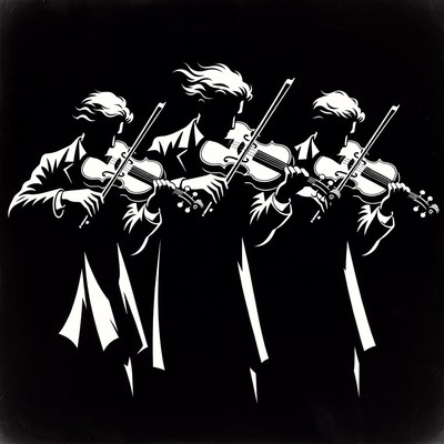 Three Silhouette Men Playing Violins