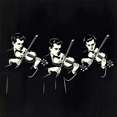 Three men playing violins silhouette