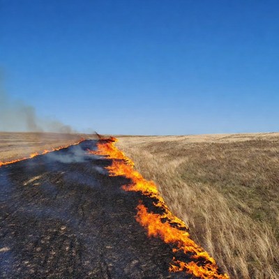 Grass fire line in dry field