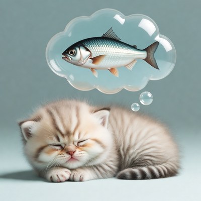 Sleeping Kitten Dreaming of Fish