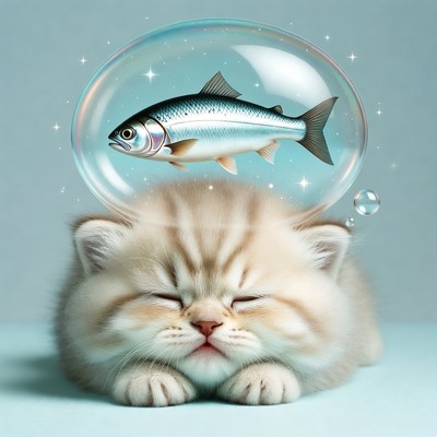 Sleeping Kitten with Fish Bubble