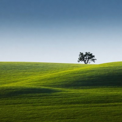 Lone Tree on Green Rolling Hills