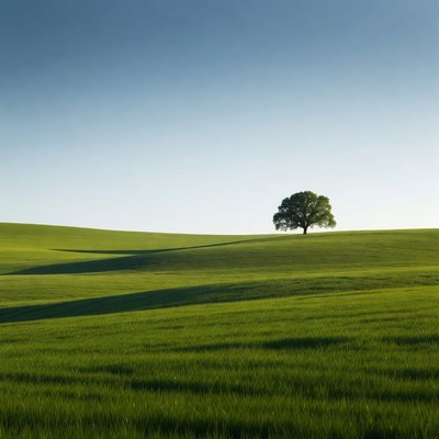 Lone Oak Tree on Green Hill