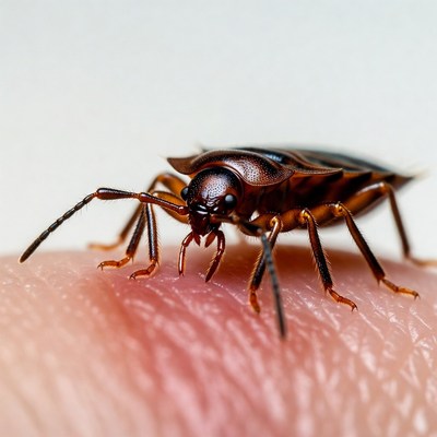 Brown Bug on Human Finger