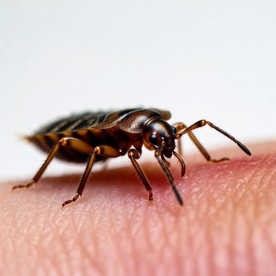 Striped Bug on Human Finger