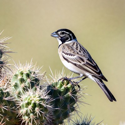 Lark Sparrow on cactus