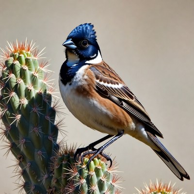 Blue-capped finch on cactus
